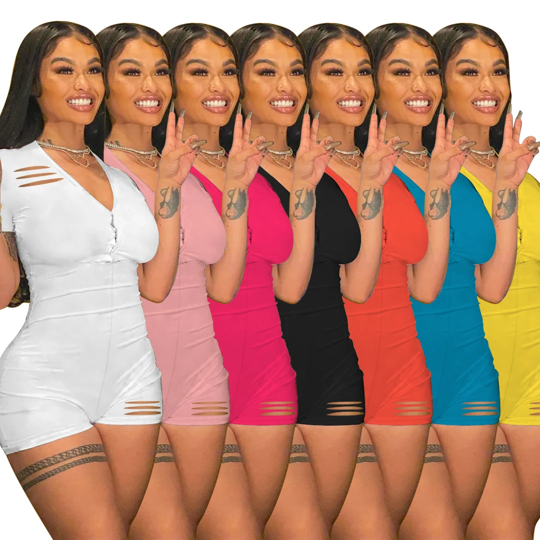 

M6508 Summer Women One Piece Jumpsuits And Rompers Biker short Sleeve Bodycon Jumpsuit women Bodysuits Outfit Women Jumpsuit