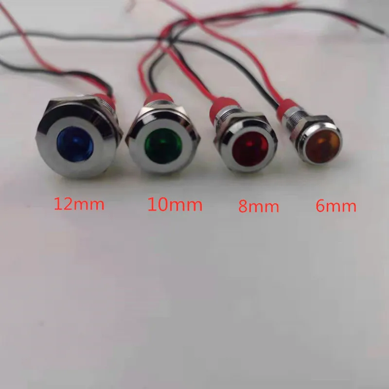 6mm 8mm 10mm 12mm LED Metal Indicator light waterproof Signal lamp with wire 3V 5V 6V 12V 24V 220v red yellow blue green white |