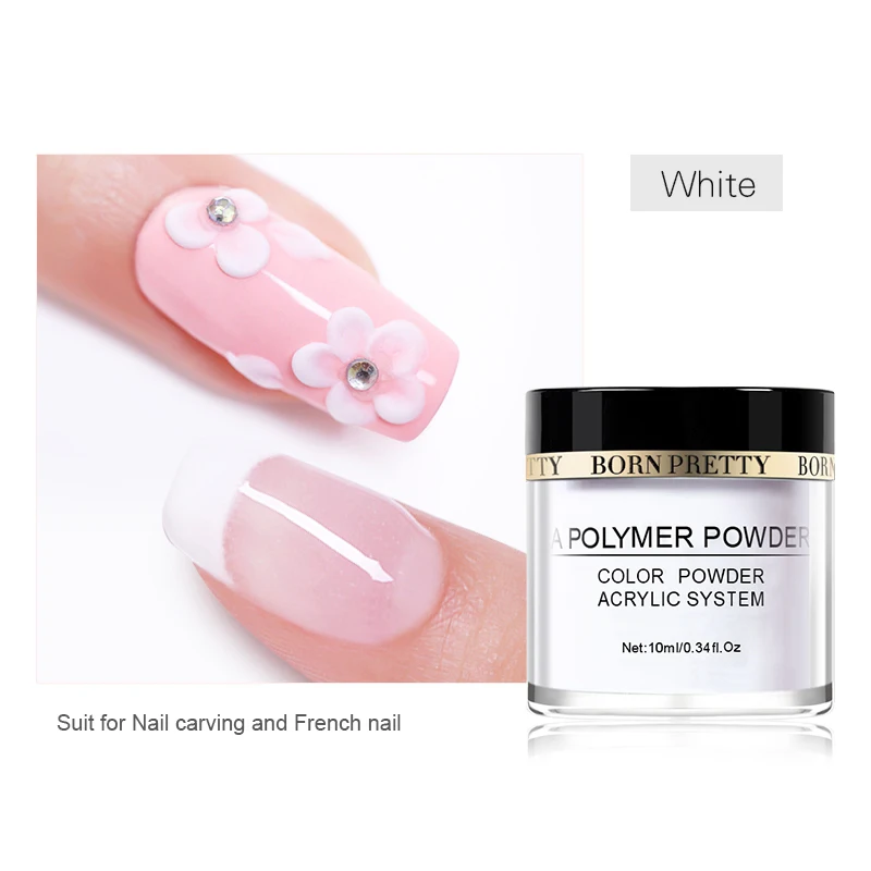 10ml White BORN PRETTY 30 мл акриловый порошок Резьба ногтей полимерный наконечник расширение французский розовый, белый, прозрачный самоклеющиеся стразы порошок для ногтей - Цвет: 10ml White