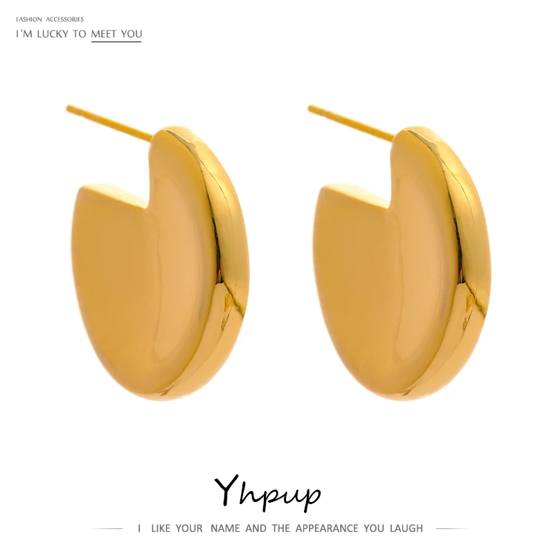 

Yhpup Minimalist Metalic Unusual Earrings Statement Texture Copper Geometric Stud Earrings украшения 2021 бижутерия Gift New
