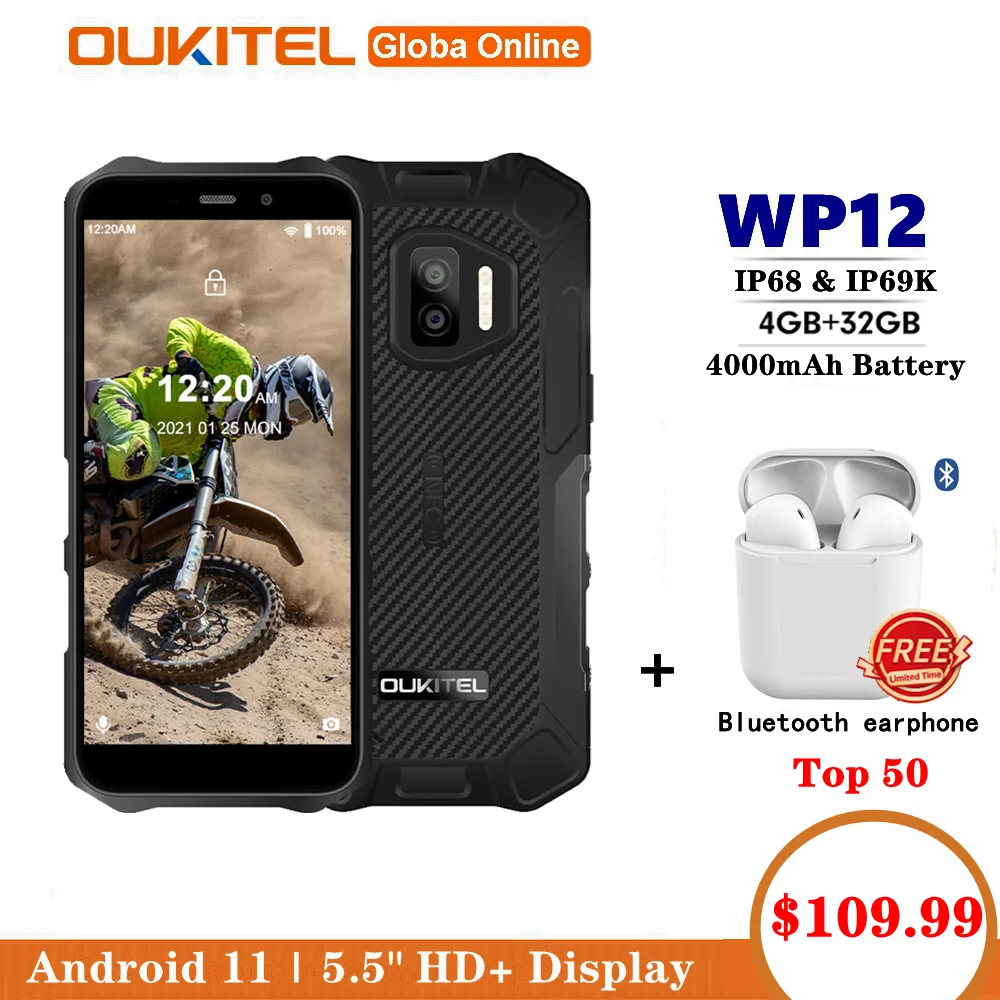 OUKITEL WP12 NFC Android 11 Водонепроницаемый прочный смартфон IP68/IP69K 5 &quot&quot HD + Дисплей 4 Гб