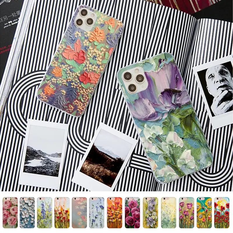 

Painting Boho Flower Art Abstract oil painting Phone Case for iPhone 13 11 12 pro XS MAX 8 7 6 6S Plus X 5S SE 2020 XR case