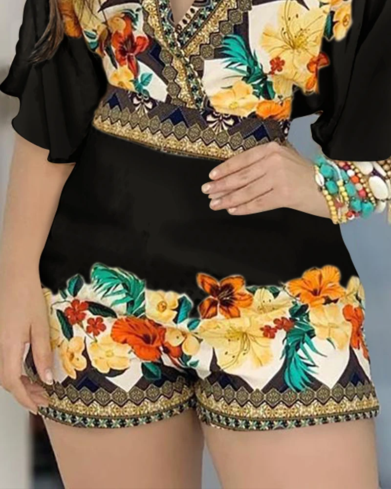 

Women Deep V Neck Floral Half Sleeve Romper Female Short Casual Jumpsuit Beachwear Lady 2020 Spring Playsuit Femme Vestidos