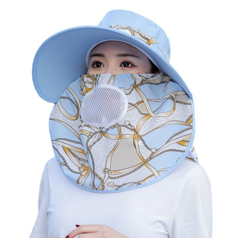 

Summer Large Brim Sun Hat Stripe Pattern Face Neck Sun Protection Breathable Tea Picking Sun Cap 2021 Fashion