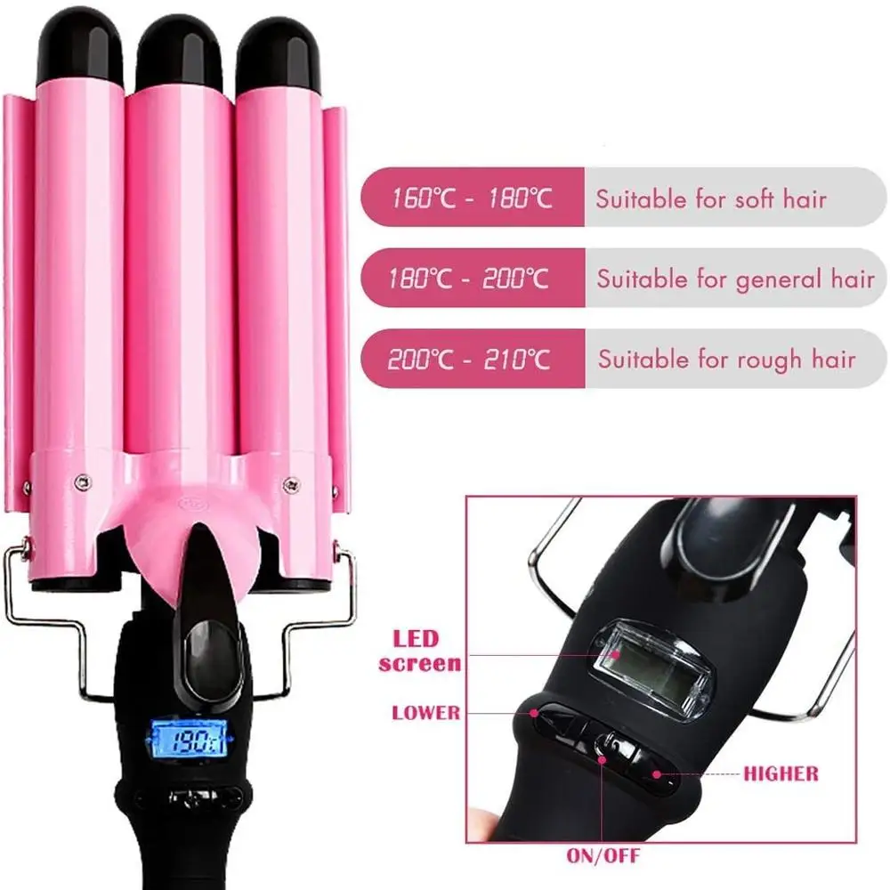 

Hot good Professional Hair Curling Iron Ceramic Triple Barrel Hair Curler Irons Hair Wave Waver Styling Tools Hair Styler Wand