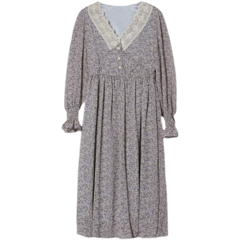 

1715# Spring Chic Ins Floral Print Chiffon Maternity Long Party Dress Nursing Clothes for Pregnant Women A Line Slim Pregnancy