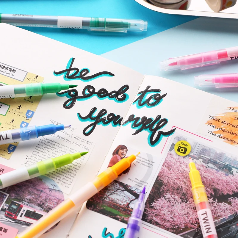 1/6 шт. кисть ручка художественные маркеры двойной наконечник хайлайтер для