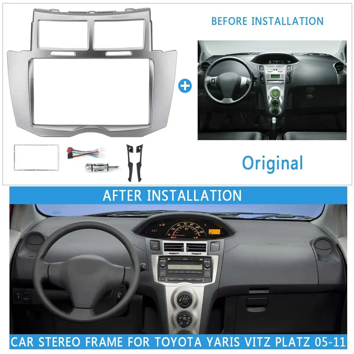Автомобильная стереорамка Fascias Trim 2 Din для Toyota Yaris Vitz Platz 2005 2006 2007 2008 2009 2011 комплект
