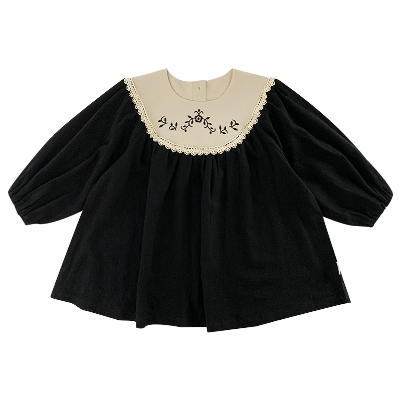 Детское кружевное платье с длинным рукавом двухцветное вышивкой в древнем стиле