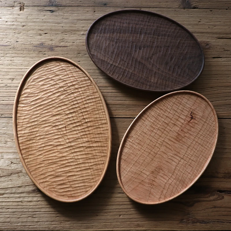 

Cherry wood Japanese hand carved tea plate whole wood baking dinner plate coffee tray ins wooden plate