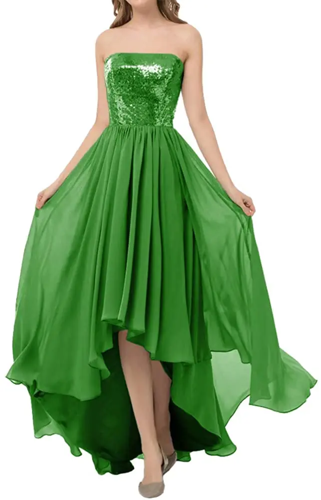 Prom Dress High Low Formal Evening Gowns Strapless Prom Party Gowns with Sequins Bodice Prom Dresses with Sparkles