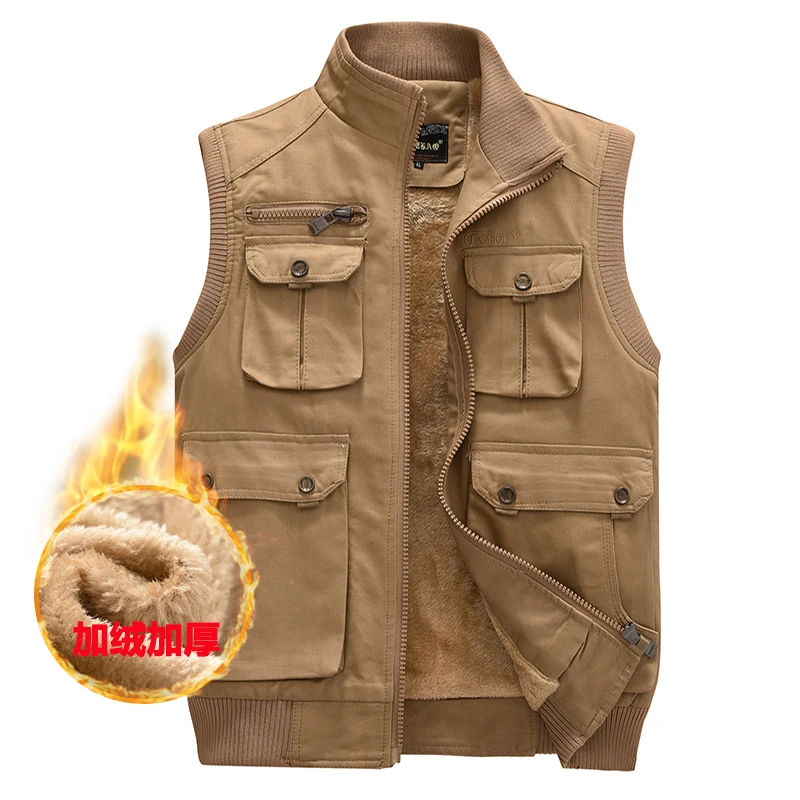 

Men Winter Fleece Warm Vest Autumn Male Casual Thick Multi Pocket Waistcoat New Photographer Sleeveless Jacket With Many Pockets