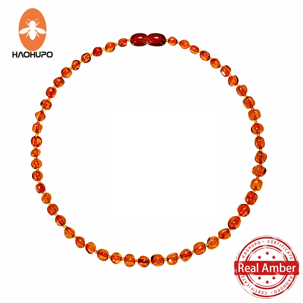 

HAOHUPO Top Hot Quality Cognac Classic Fashion Nature Stone Baltic Jewelry Amber Necklace Women Necklace Baroque Baby Necklace