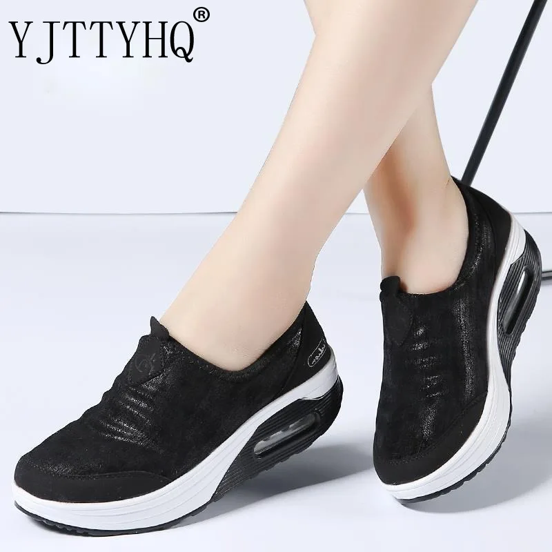 

YJTTYHQ Autumn Women Flat Platform Sneakers Shoes Womens Breathable Mesh Casual lady Shoes Slip On Platform Creepers Shoes 37