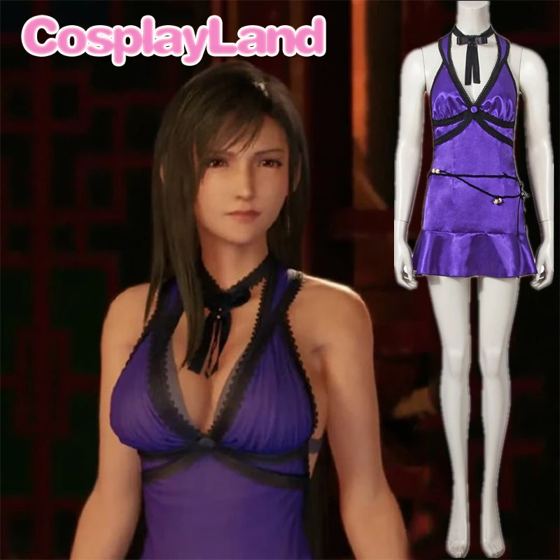 Final Fantasy VII Remake Tifa Lockhart Cosplay Outfit Costume Dress Halloween Game FF7 Suit Purple Sexy Short Skirt | Тематическая