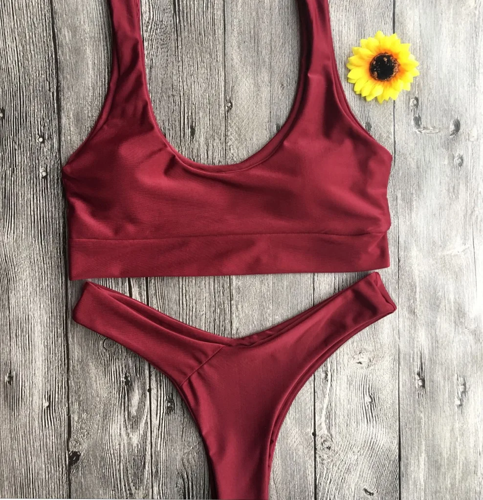 

Sexy Low Waist Bikini 2021 Solid Swimsuit Women Swimwear Push Up Bikini Set Brazilian Biquini Summer Bathing Suit Swim Wear