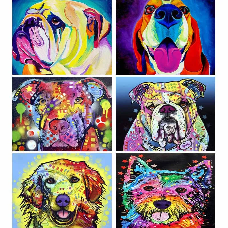 

Full Drill 5D DIY Diamond Painting Colorful Dog Diamond Embroidery Abstract Animal DIY Design Needlework Living Room Decor K5