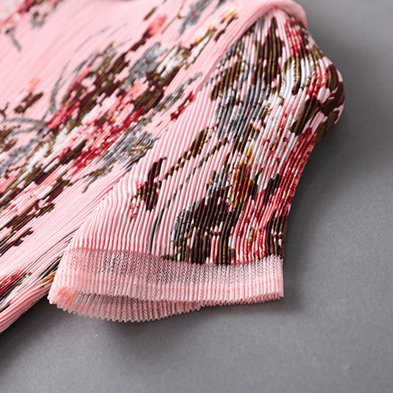 

VERDEJULIAY French Style Sweet Lady Pink Pleated Dresses 2020 Spring Runway Design Luxury Draped Process Floral Print Midi Dress