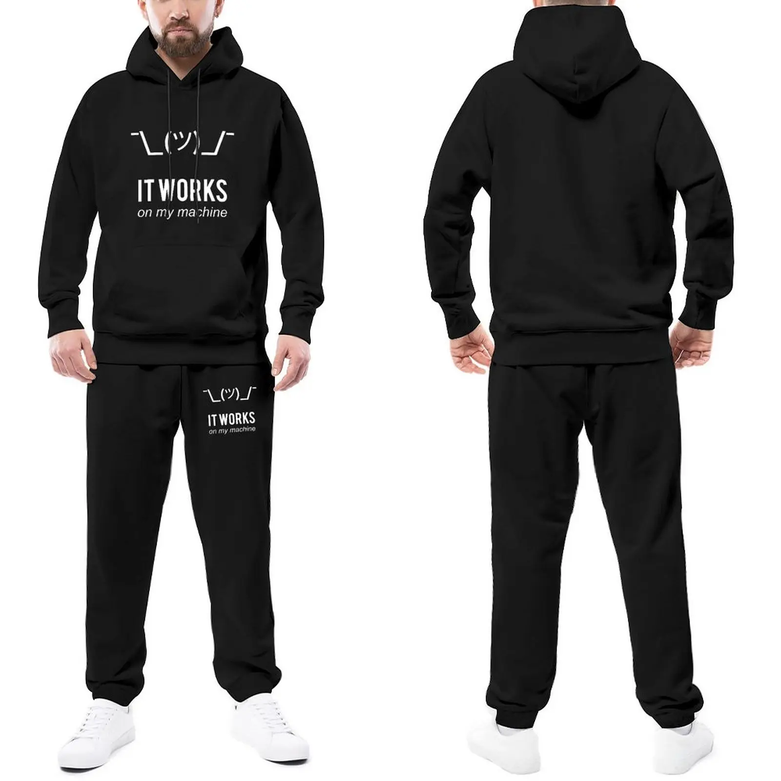 

Programmer Mens Tracksuit Set Shrug It Works On My Machine Programmer Excuse Design Sweatsuits Male Sweatpants And Hoodie Set
