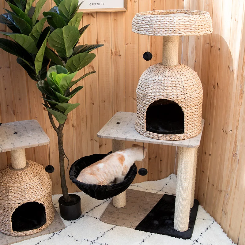 

Cool breathable pet products wood cat tree integrated wear-resistant scratch-resistant summer cattail cat climbing rack