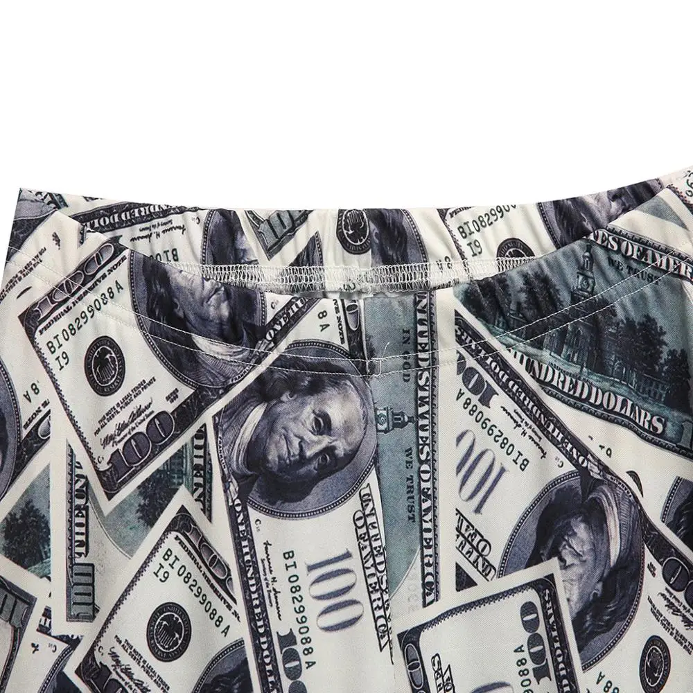 

Two Piece Pants Set Women Dollar Print Long Sleeve Combinaison Pantalon Femme Woman Sweat Pants Sets Crop Top and Pants Set 2019