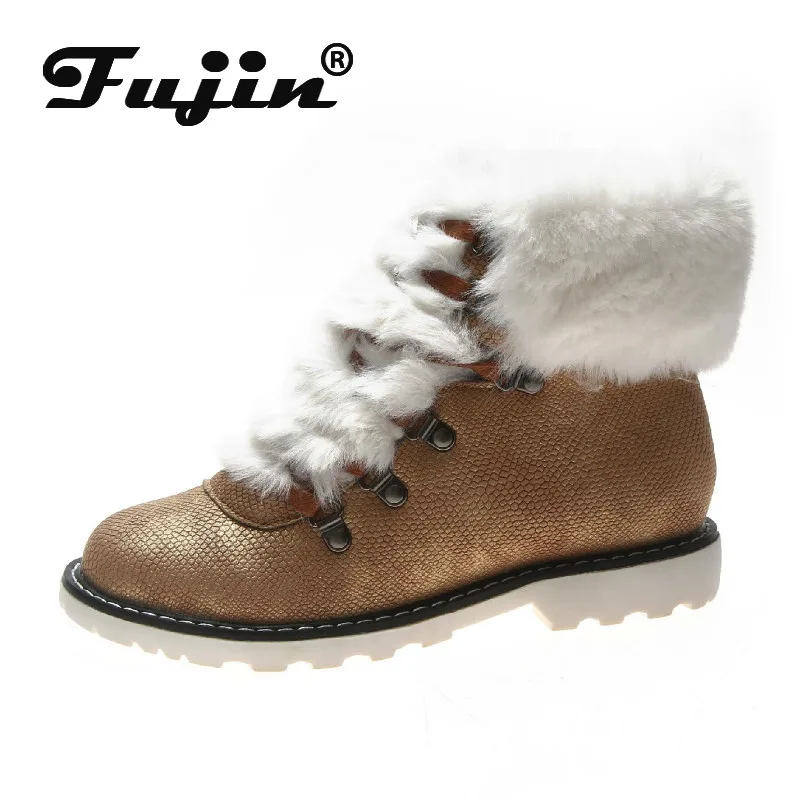 Fujin/Зимние ботильоны на платформе со шнуровкой Женские ботинки