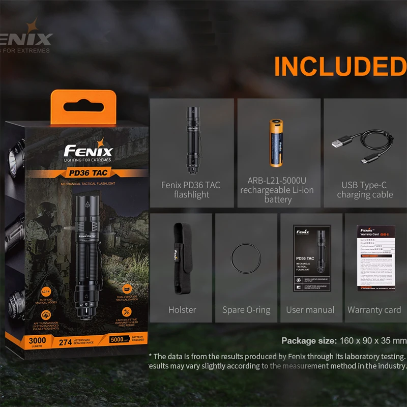 FENIX PD36 TAC 3000 lumens Ultra-compact Rechargeable Tactical Flashlight with 5000mAh Li-ion Battery | Лампы и освещение