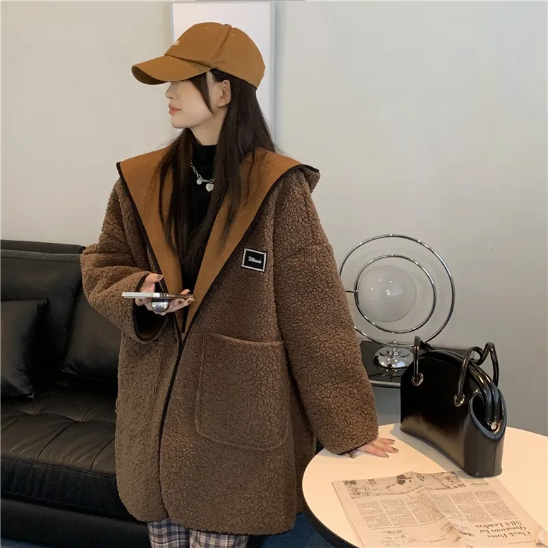 Autumn and winter casual fur-like lamb hair loose long-sleev