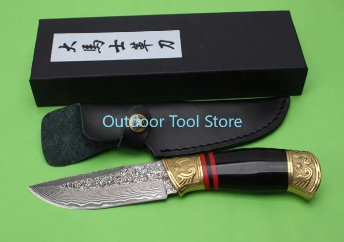 Охотничий нож из дамасской стали прямой с фиксированным Дамасская сталь лезвие