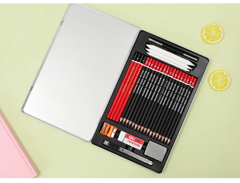 30Pcs Sketch Painting Set With Iron Box Stuends Sketch Drawing Pencils Charcoal Earser Extender Utility Knife Stationery Set