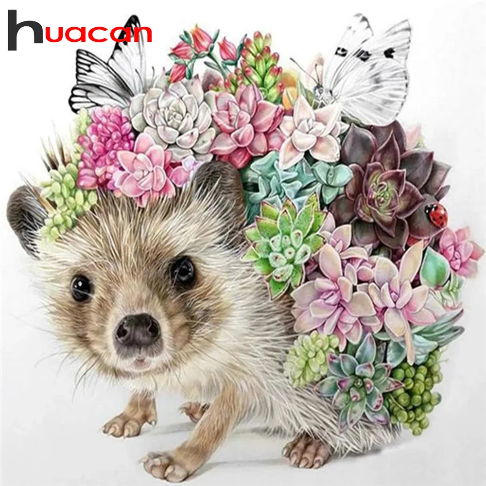 

Алмазная живопись 5D Huacan, Набор для вышивки с рисунком ежика, бабочки, животные, украшение для гостиной