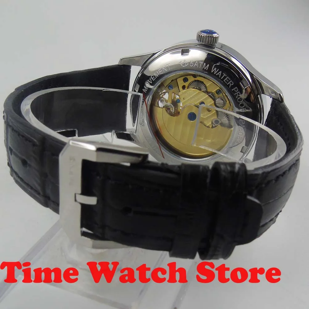 Парнис 43 мм Роскошные GMT Автоматические наручные мужские часы с двумя часовыми