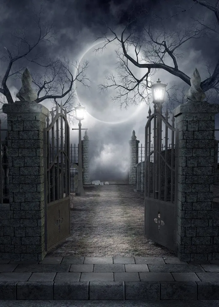 

Halloween Backdrop Forest Gate Night Tomb Moon Photocall Photophone Custom Vinyl Photography Background For Photo Studio
