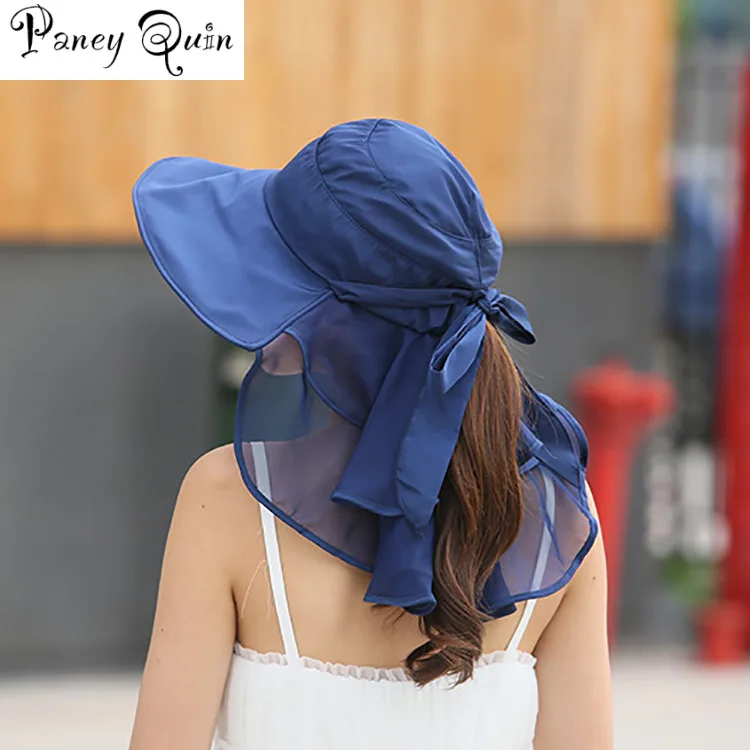 Шляпы от солнца с защитой лица и шеи для женщин шляпы широкими полями бантом