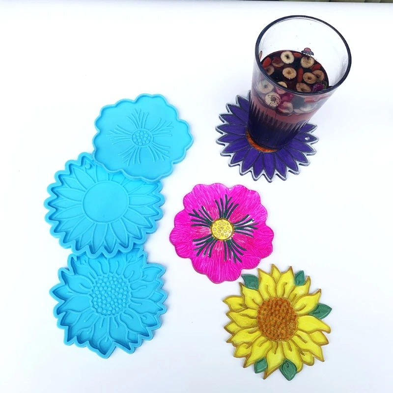 

3 Pcs Flower Coaster Epoxy Resin Mold Cup Mat Silicone Mould DIY Crafts Decorations Casting Tools
