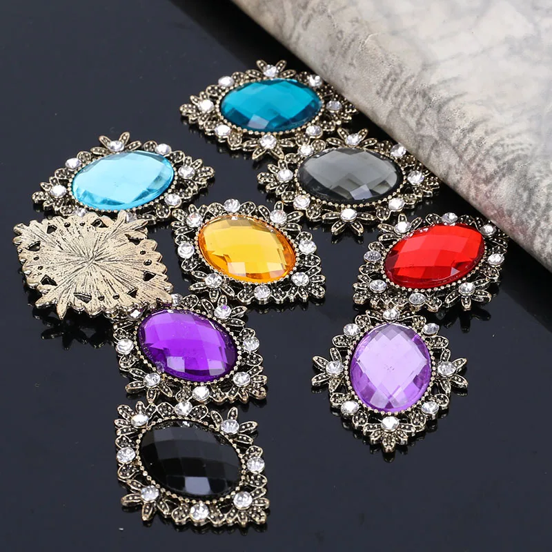 2017 Новинка 100 шт. ретро ромб акриловые центральный сплав кнопки с плоской задней