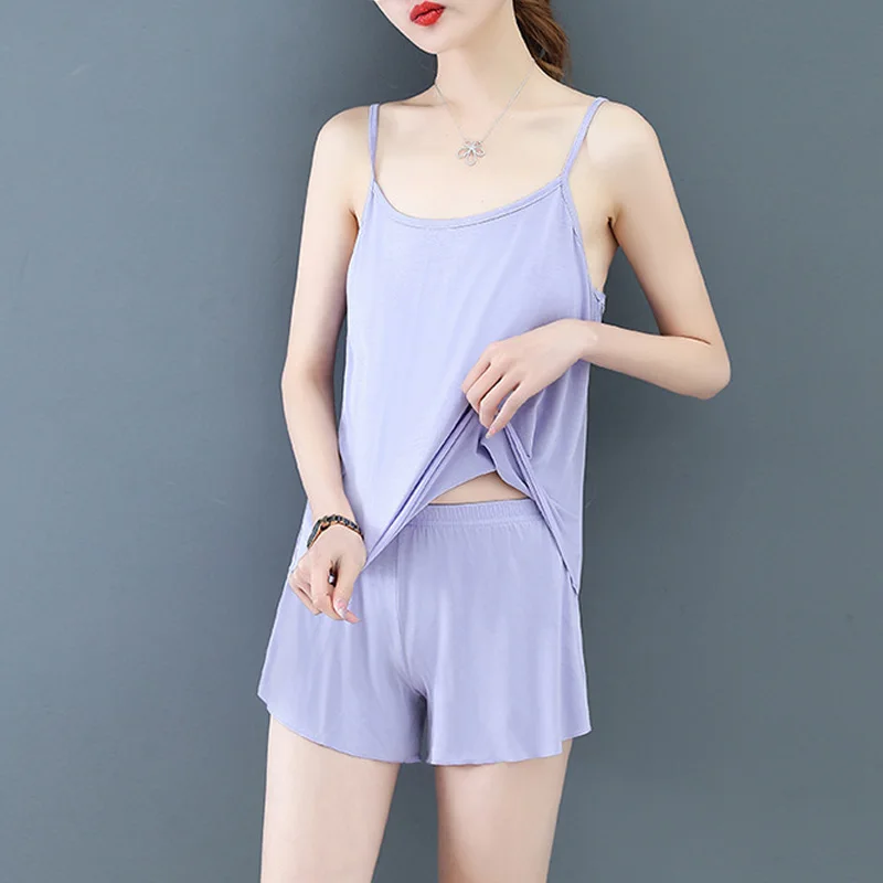 

2021 Summer Women Pajamas Set Modal Sleep Wear Sexy Tracksuit For Home Suit Female Plus Size Loose Casual Homewear Night