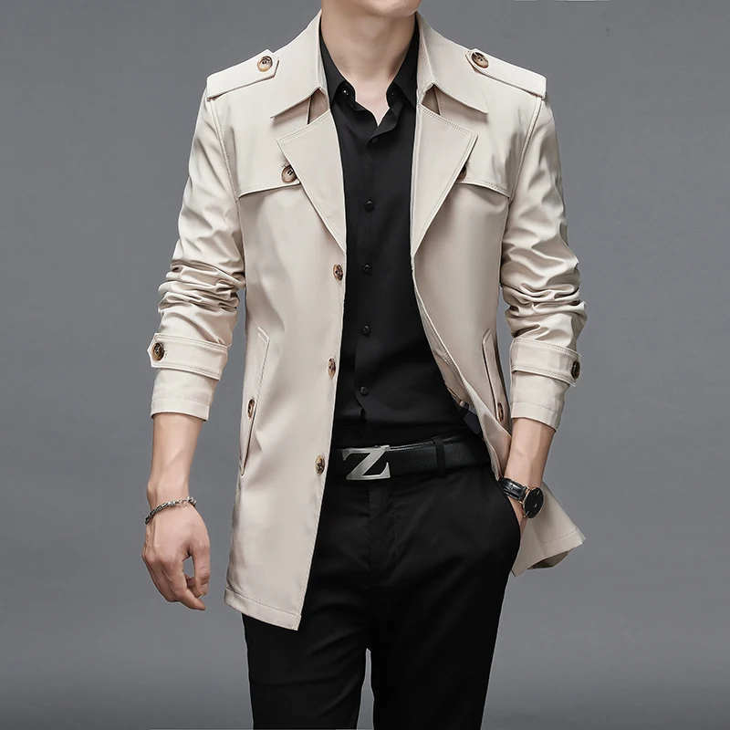 

2021 Spring Autumn Men Trench Coats Superior Quality Buttons Male Fashion Outerwear Jackets Windbreaker Plus Size 4XL