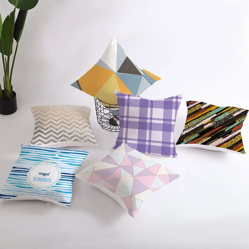 Высококачественный Цветной Геометрический Чехол На Подушку из Льна Скандинавского Стиля для Автомобиля, Дивана, Кровати, Декора Дома, Подушка с Геометрическим Принтом.