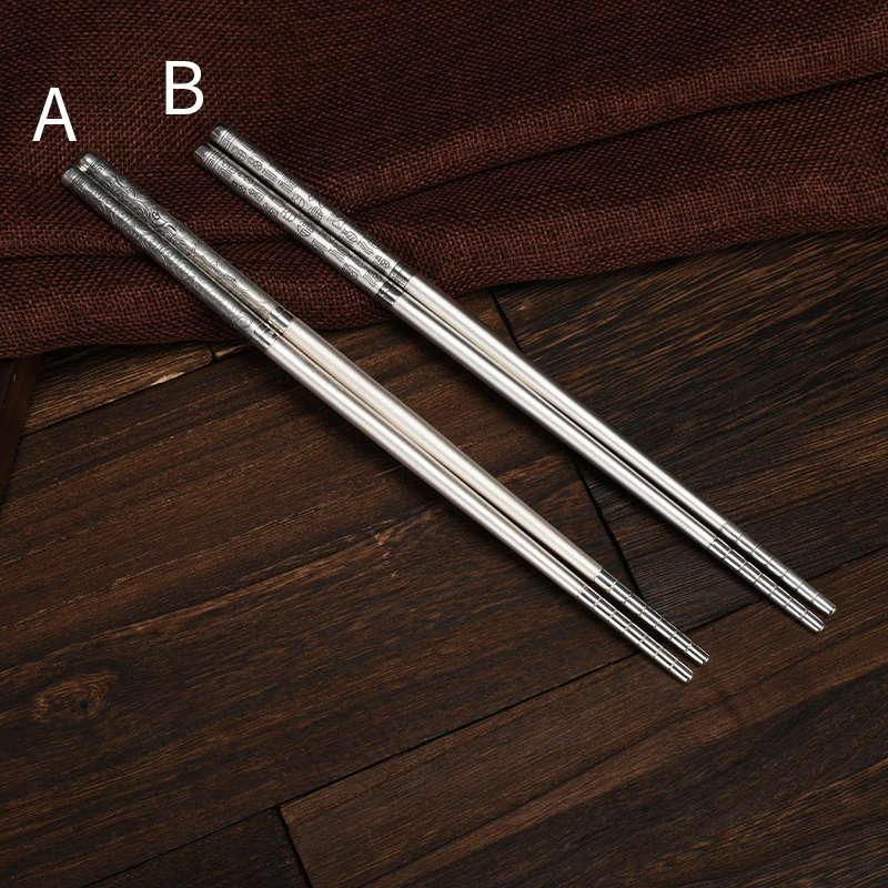 

1 Pair Chinese Chopsticks Non-Slip Ag999 Sterling Silver Chop Sticks Reusable Food Sticks Kitchen Tableware Sticks