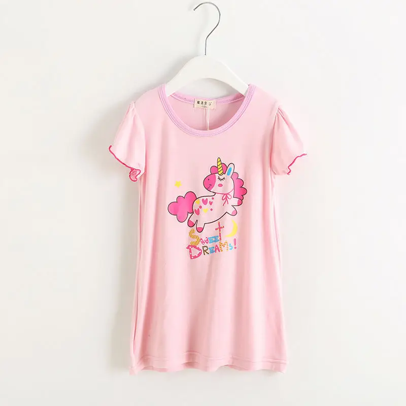 Mom Susy Baby Clothes Modal Cartoon Nightdress Summer Princess Pajamas Dress Unicorn Girls Children Tshirt Sleepwear 2-12Y | Мать и