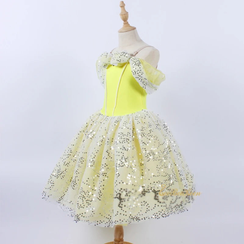 Женский сценический костюм с желтыми блестками балерина профессиональное