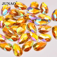 junao 100pc 1728mm yellow ab sewing teardrop rhinestone stones applique acrylic strass diamond flat back crystal stones