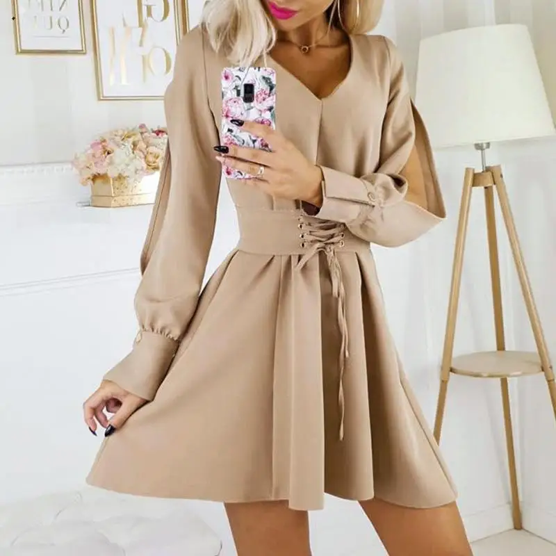 Fargeous женское элегантное мини-платье с высокой талией и поясом модное короткое