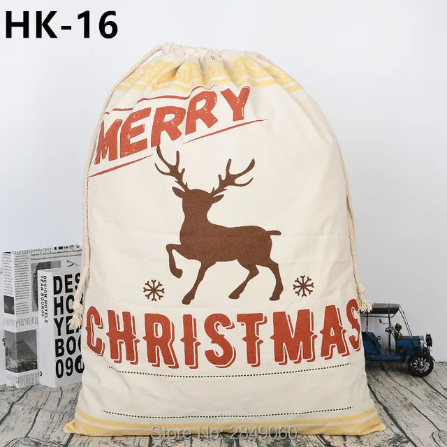 HK-16 Горячая Распродажа 1 шт рождественские мешки 38 стилей холщовые Санта-мешки Рождественский подарок Рождественский чулок мешок Санта-Клаус Олень праздничные принадлежности год - Цвет: HK-16