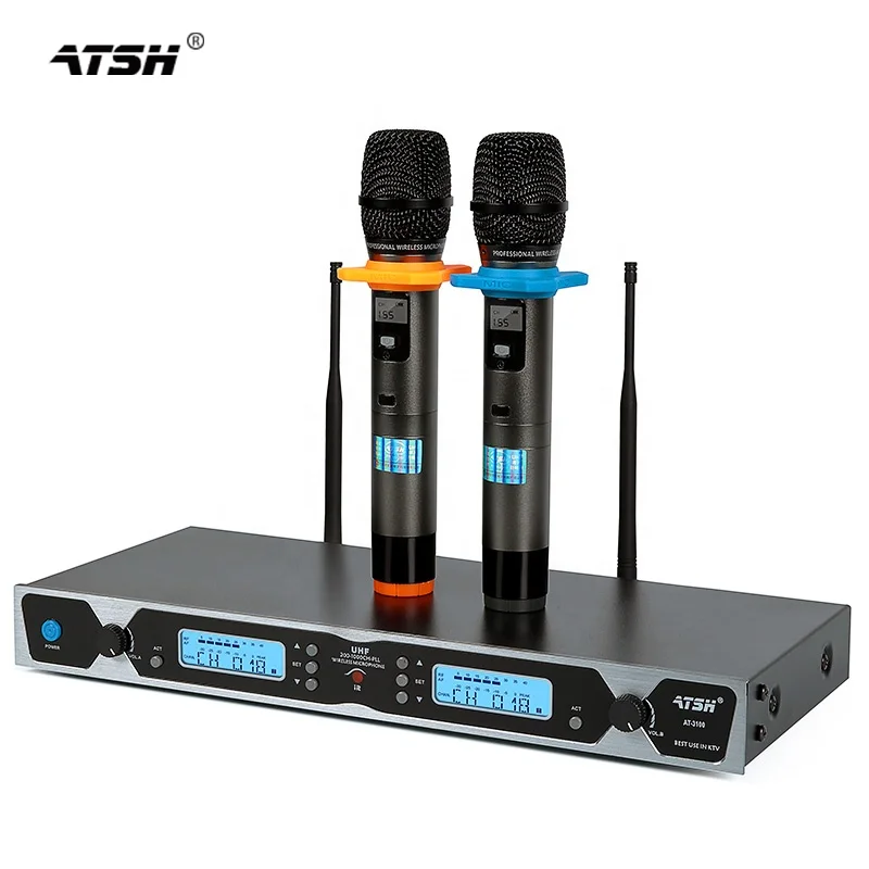 구매 ATSH-AT-3100 무선 마이크 시스템, 100 미터 선택 가능한 주파수 채널 전문 다이나믹 무선 마이크