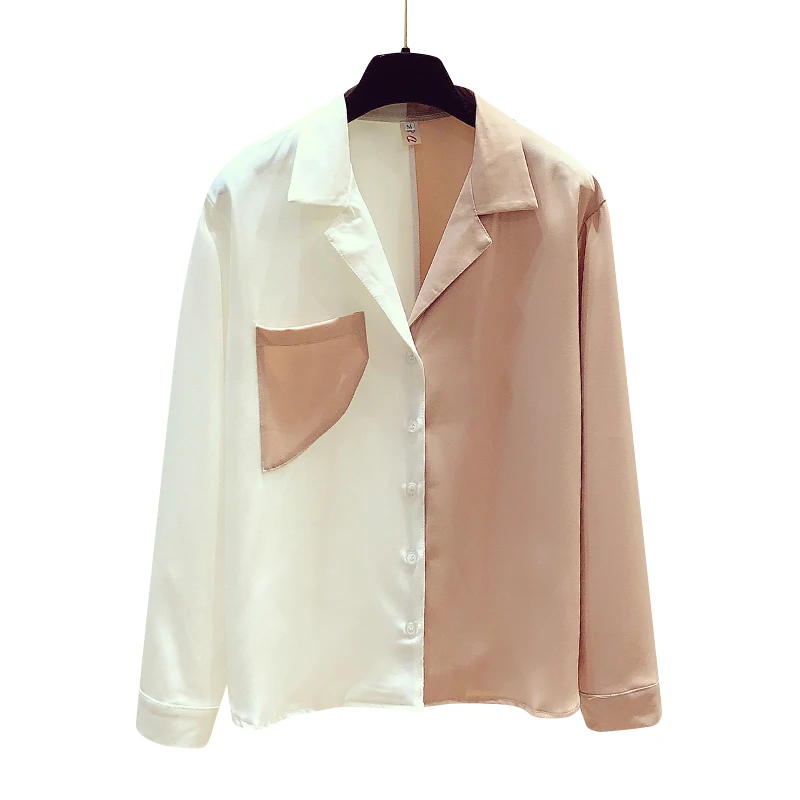 Women Tops Promotion Polyester Regular Pockets Full Blouse Blusa 2020 New Women's Shirt Matching Design Chiffon V-neck Sleeve | Женская