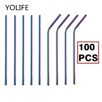 100pcsset iridescent metal straw reusable 304 stainless steel drinking tubes 215mm6mm straight bent beer straws for brush