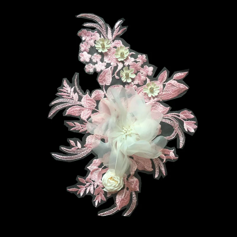 

3pc/lot handmade Sewing pink Lace Appliques Floral Embroidered Patches Lace Collar Neckline for garment Supplies