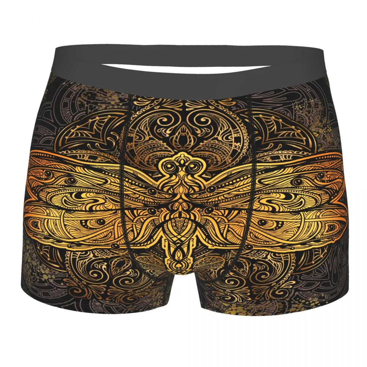 

Mens Boxer Briefs Gold Dragonfly Mandala Floral Brief Underwear Pouch Soft Big Boys Trunks Underpants